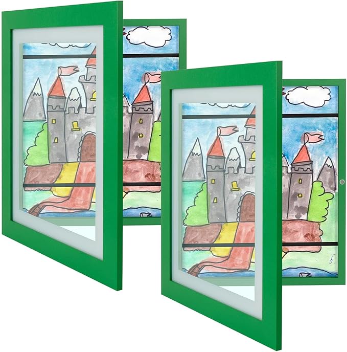 Golden State Art, 10x12.5 Kids Art Frames, Front-Opening Picture Frame Great for Kids Drawings, Artworks, Children Art Projects, Schoolwork, Home or Office (Green, Set of 2)