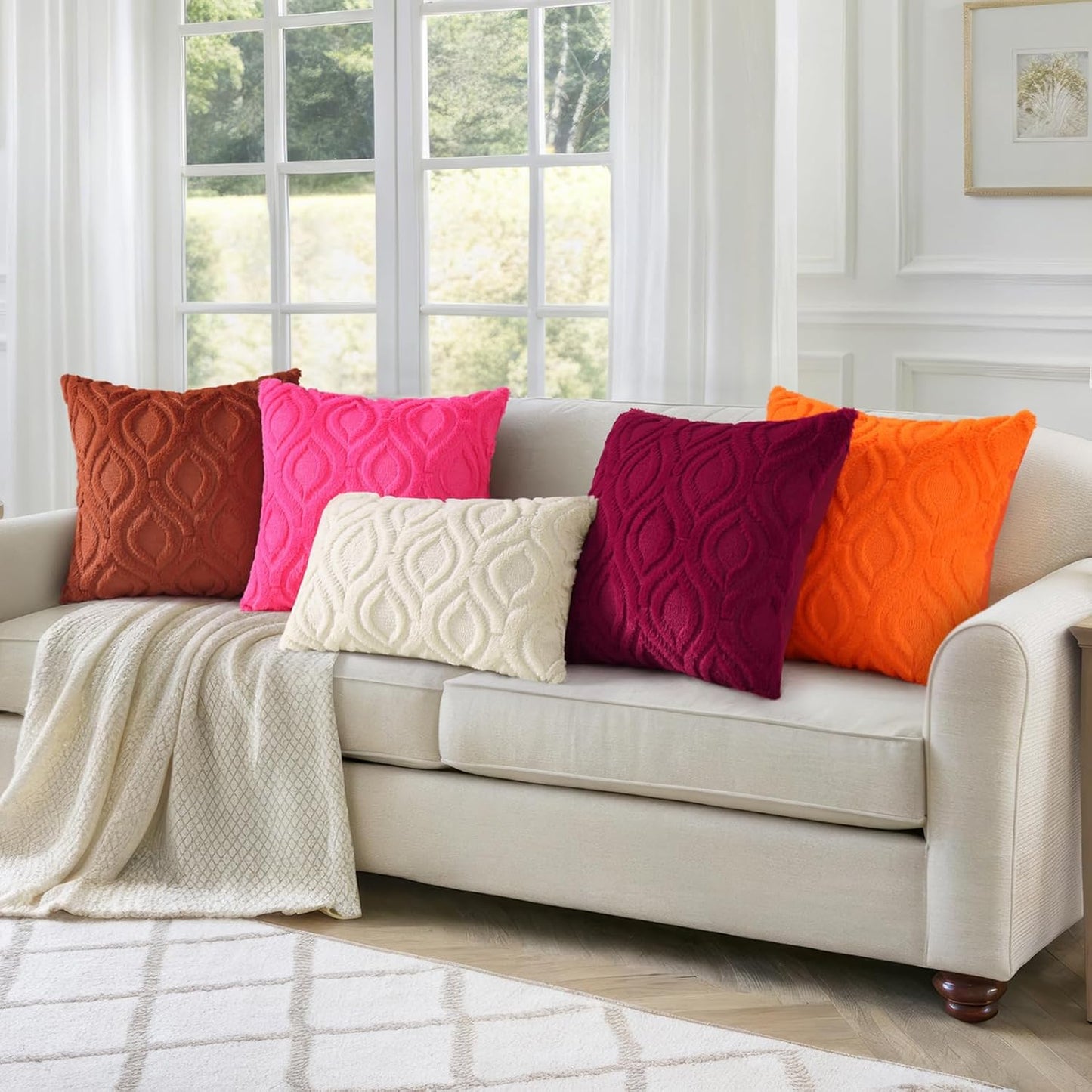 decorUhome Fall Throw Pillow Covers 26x26 Inch Set of 2, Soft Plush Decorative Faux Fur Rust Solid Couch Pillow Covers, Accent Farmhouse Neutral Square Euro Pillow Cases for Sofa Bed Living Room