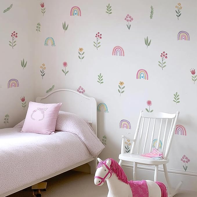 QUCHENG Nursery Wall Stickers Boho Kids Room Decor Girls Bedroom Removable Wall Decals Vinyl Murals DIY Cute Decorations 6 Sheets