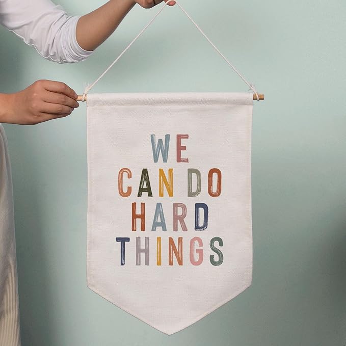We Can Do Hard Things Hanging Banner, Boho Positive Affirmation, Boho Classroom Decor, Classroom Wall Decor, Positive Classroom Hanging Banner, Growth Mindset, Education, Playroom Flag