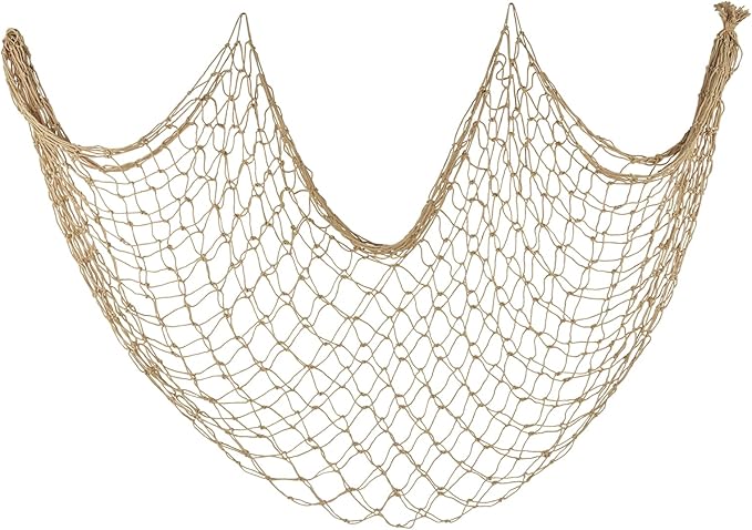 Decorative Fishing Net 80x40 Inch, Patioland Large Caramel Picture Fish Net, Wall Photo Hanging Fishnet for Nautical Mermaid Pirate Ocean Themed Hawaii Beach Under the Sea Party Decorations (1 Pack)