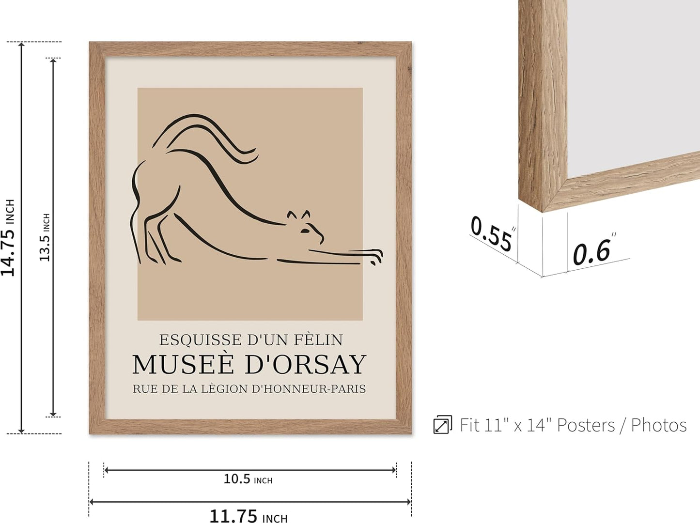 Poster Master Vintage Poster - Retro Minimalist Print - Gift for Artist, Housewarming - Cat, Line Drawing, Sketch, Abstract - Wall Decor for Living Room, Bedroom, 11x14 Beige Framed