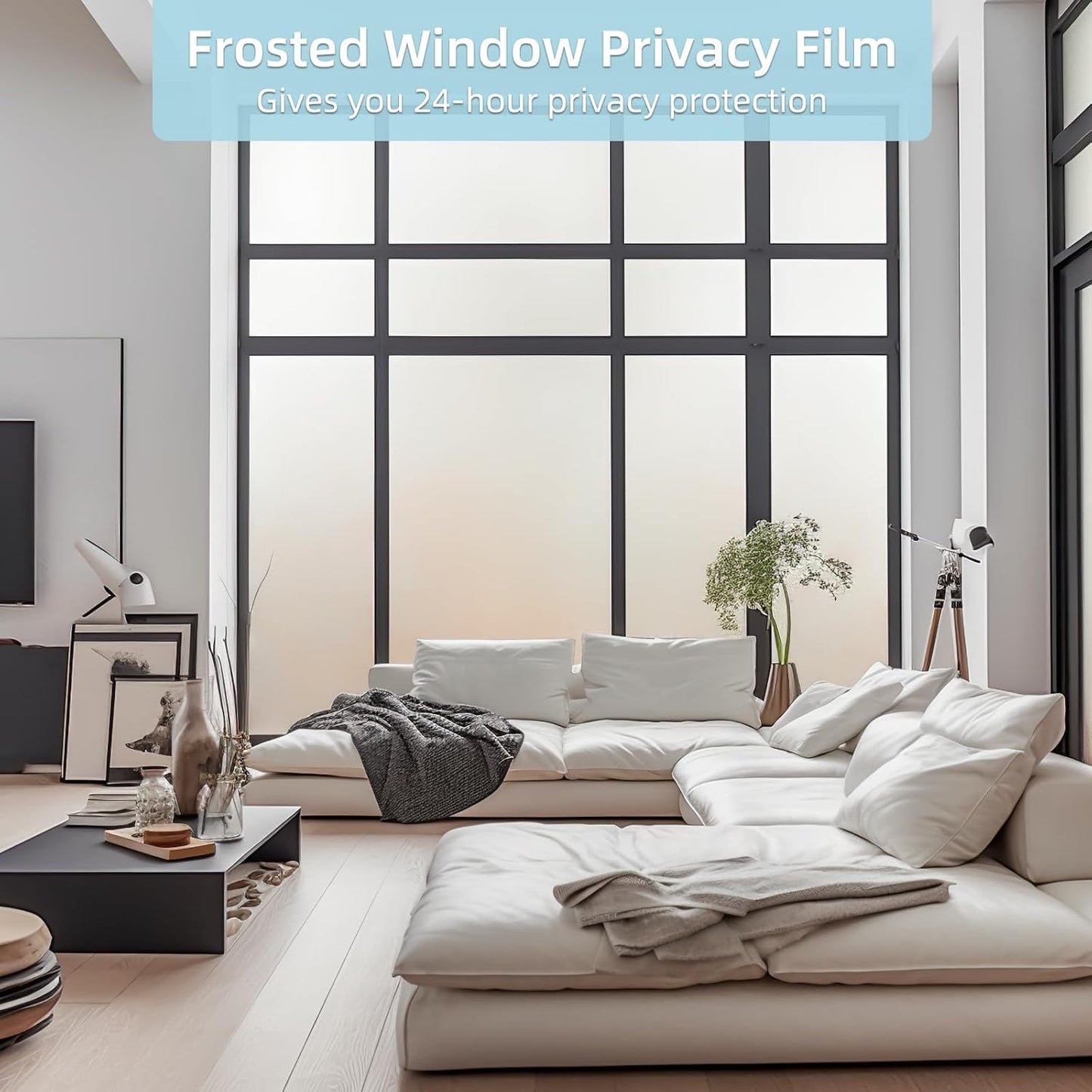 DUOFIRE Privacy Window Film Frosted Glass Film Matte White Static Cling Glass Film No Glue Anti-UV Window Sticker Non Adhesive for Privacy Office Meeting Room Bathroom Living Room DS001W 47.2x157.4in
