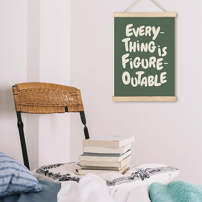 LZYRF Everything is Figureoutable Inspirational Wall Art Poster Framed, Retro Green Positive Affirmations Canvas Prints Wall Decor for Home Office Classroom, 12x16 Inch
