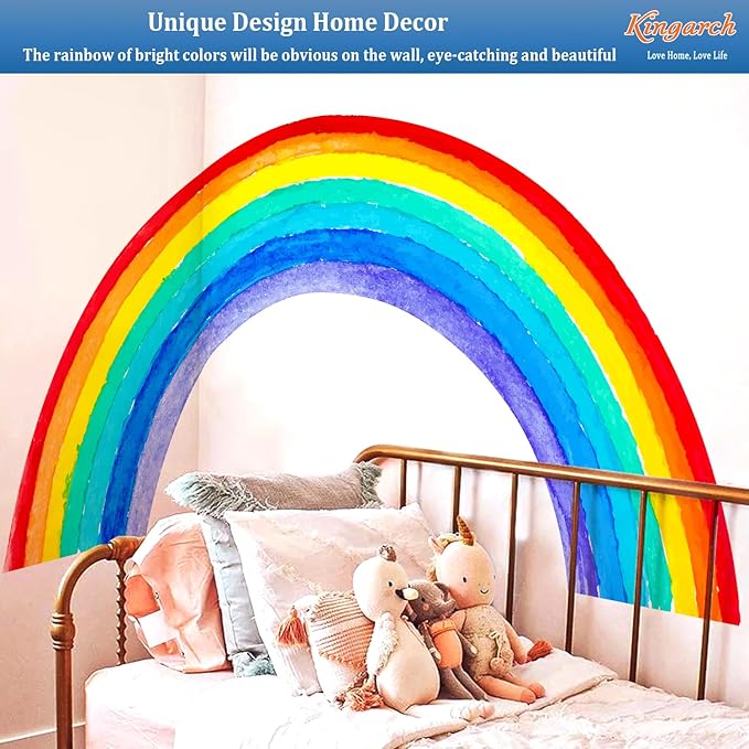 Large Watercolor Rainbow Wall Decals, Colorful Peel and Stick Vinyl Nursery Wall Decor, Removable Home Room Wall Decor Murals Stickers for Kids Girls Toddler Bedroom Living Room Playroom