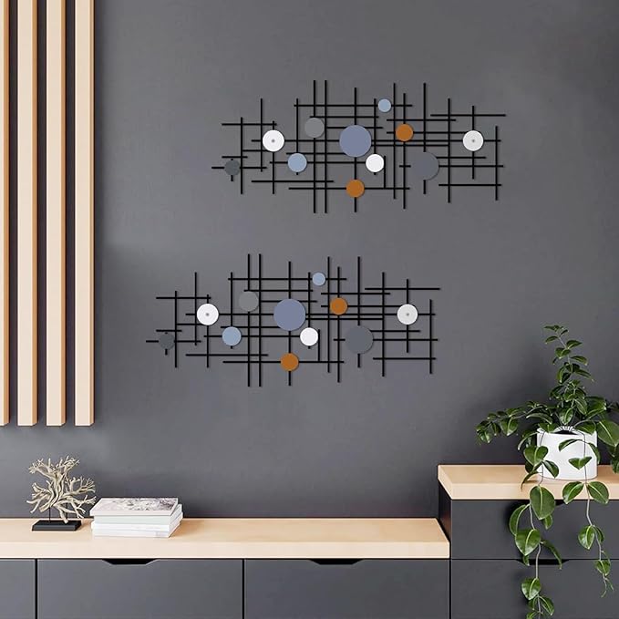 ruelen Set of 2 Minimalist Geometric Wall Decor - Modern Metal Wall Art for Living Room, Bedroom & Office – Abstract 2D Design in Dark Colorful Style