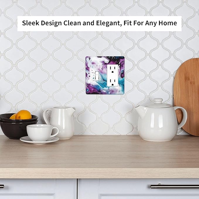 Outlet Covers Purple Blue Swirl Marble Tiles 1 Toggle 1 Rocker Combination Decorative Wall Plate Electrical Switch Plates Light Switch Cover Plate For Bed Room Living Room Decor