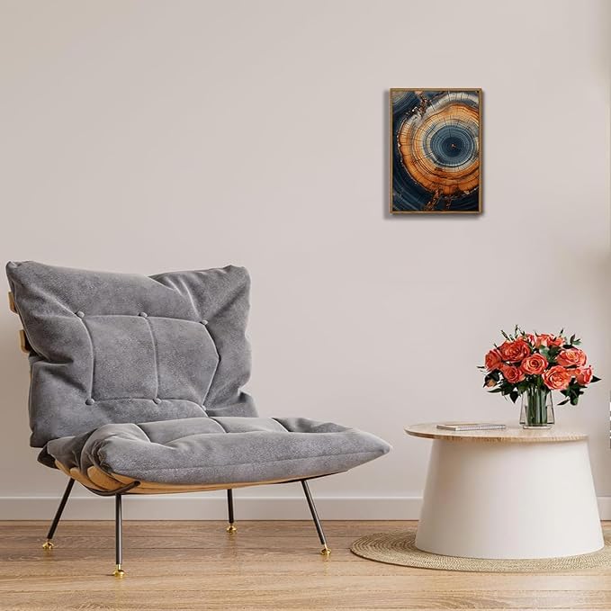 IBHJSART Framed Tree Ring Canvas Wall Art Vintage Colorful Wood Stump Painting Prints Modern Minimalist Pictures Neutral Nature Rustic Farmhouse Decor Living Room Bedroom Bathroom Office