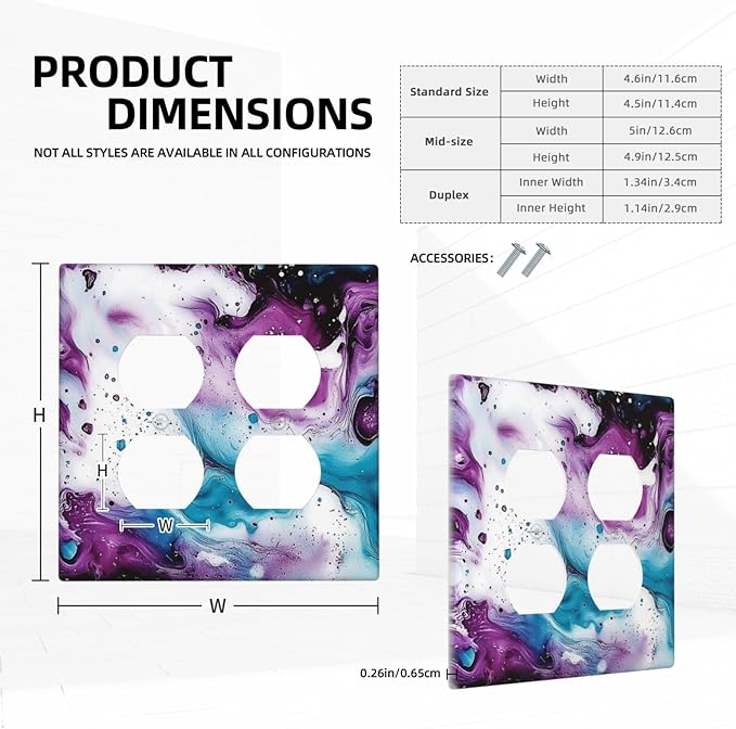 Outlet Covers Purple Blue Swirl Marble Tiles 2 Gang Double Duplex Decorative Light Switch Covers Electrical Wallplates Socket Faceplate For Bed Room Living Room Decor