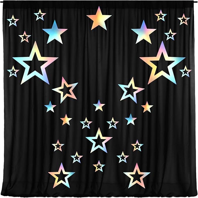 60 Pcs Large Iridescent Star Cutouts Paper Decorations 3 Sizes 6" 9.8" 10.6" Double Printed Iridescent Star Cardboard Wall Decor Confetti Cutouts for Graduation Classroom Movie Night Party Decor