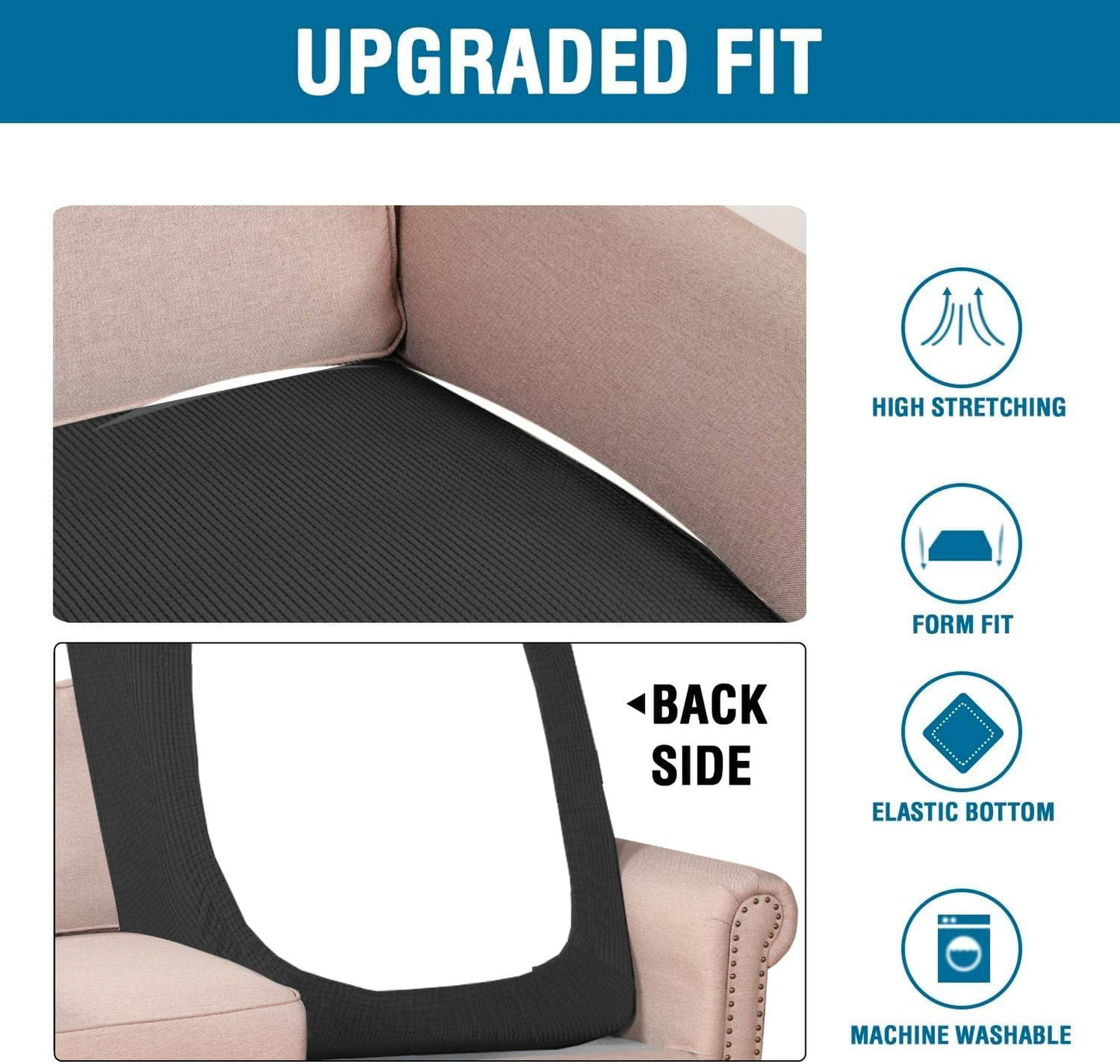 H.VERSAILTEX Super Stretch Individual Chaise Cover Sectional Couch Covers for L Shaped Sofa Both Left/Right Featuring Thick Jacquard Textured Twill Fabric (1 Piece Chaise Cover, Black)