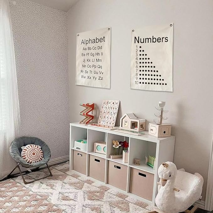 2 Pcs Canvas Banner Hanging Flag Banner for Nursery and Playroom Wall Décor for Kids Trendy Room Décor for Boys and Girls(2blankI)