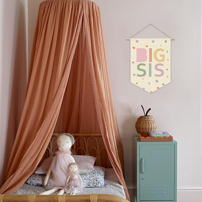 Big Sister Canvas Banner Pink Girl Nursery Decor,Sisters Bedroom Playroom Wall Art Decorations,Boho Twin Room Sign,Big Sis Lil Sis,Two Baby Kids Room Sibling Wall Hanging Pennant Flag Banner