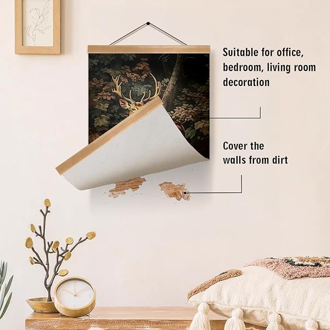 ZTGDA William Morris-Inspired Wall Art Poster, Vintage Deer Hanging Wall Painting Animal Buck Art, Mid-Century& Dark Academia Decor, Gothic Canvas Poster for Office and Home 12x16inch(Deer-04)