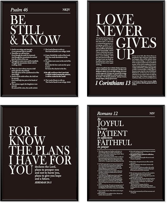 Locomiss Black and White Christian Wall Art Decor, Modern Black Minimalist Jesus Scripture Wall Decor, Inspirational Bible Verse Posters for Bedroom Office Living Room, Set of 4 (8x10 Unframed)