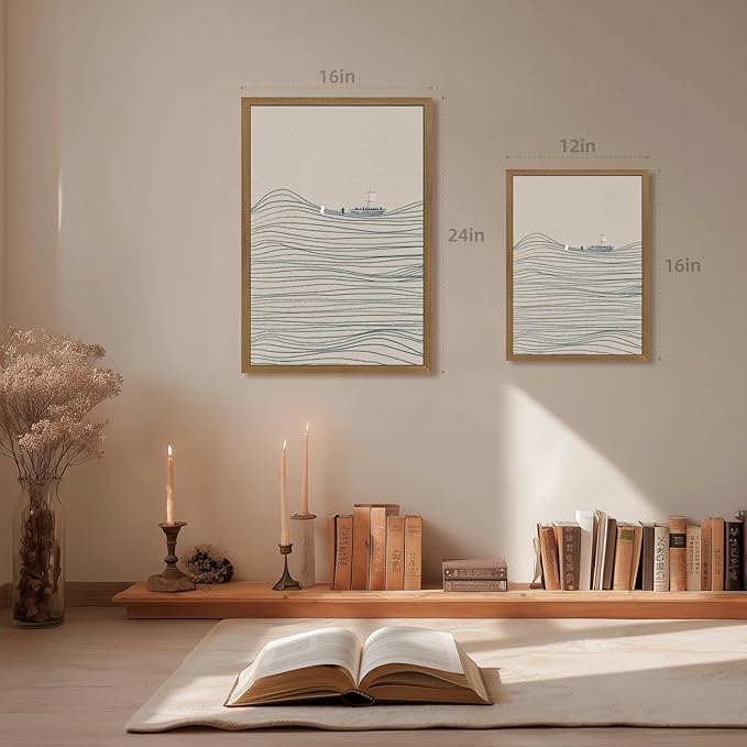 Clicyre Jesus Peter Walking Water Wall Art, Inspirational Faith Canvas Print, Minimalist Modern Christian Biblical Decor for Bedroom Living Room Hallway Prayer Room Wood Framed 16x24 Inch