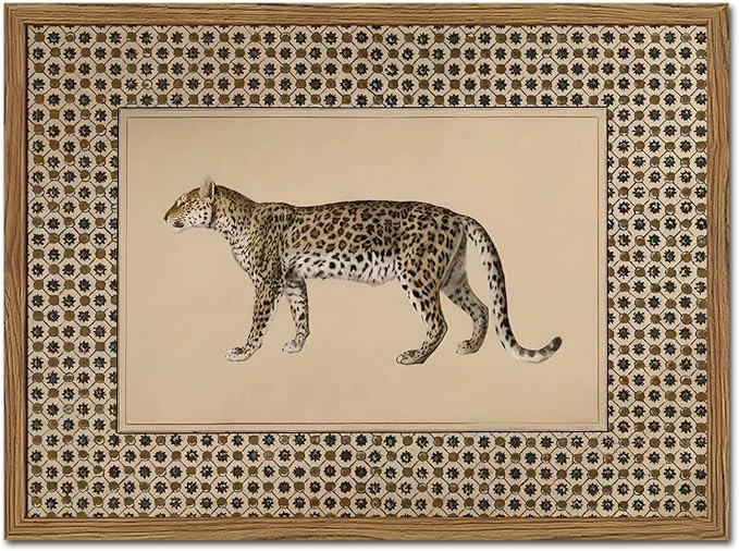 Vintage Leopard Wall Art Cheetah Safari Wall Decor Paintings, Wildlife Animal Poster Canvas Prints Aesthetic for Living Room Bedroom 16x24 inch Wood Framed