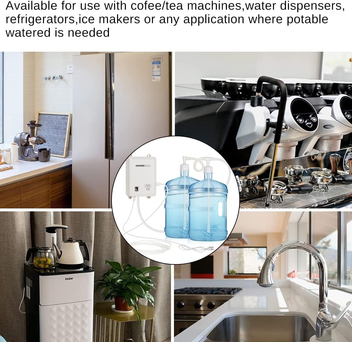 Bottle Water Dispenser Pump System, 20ft 110V AC US Plug High Flow Bottled Water Dispensering with Dual Inlet for Home Kitchen Coffee Tea Machines Water Dispenser Ice-Maker Refrigerator