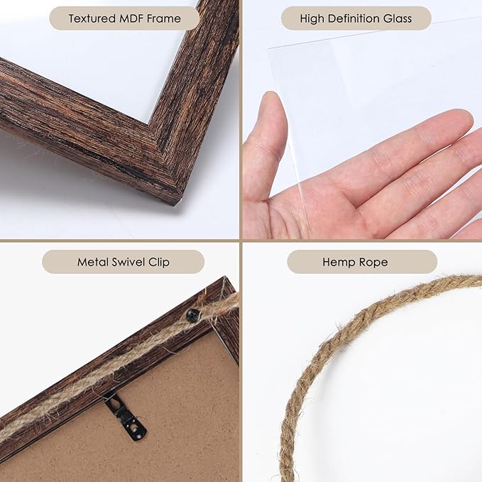 QUTREY Collage Picture Frames 5x7, 3 Openings Hanging Photo Frame Set for Vertical 5 by 7 inch Pictures for Wall, Distressed Brown, 2 Pack