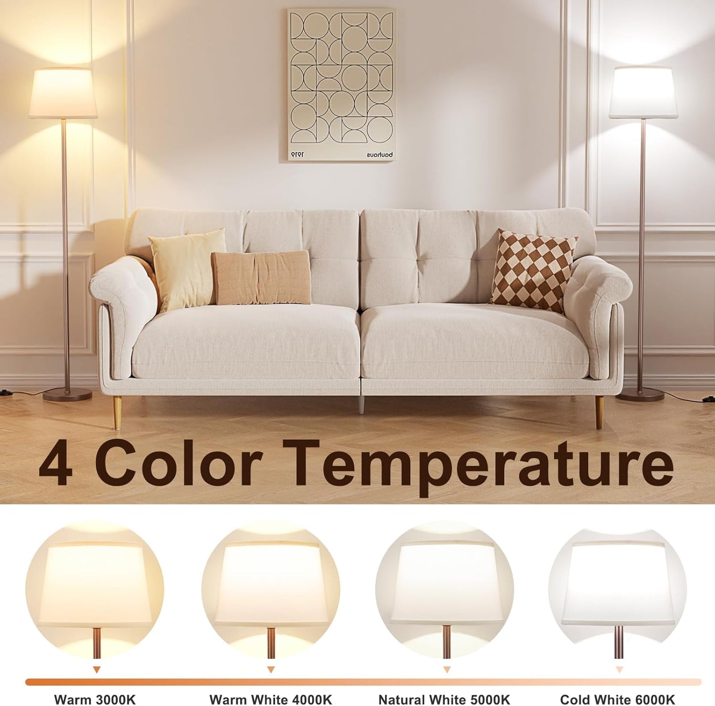 【Upgraded Floor Lamps for Living Room, Modern Floor Lamp with Remote Control, Dimmable Colors Temperature Standing Lamp Foot Switch, 9W Bulb Tall Lamps for Bedroom Office Kid Room - Brown