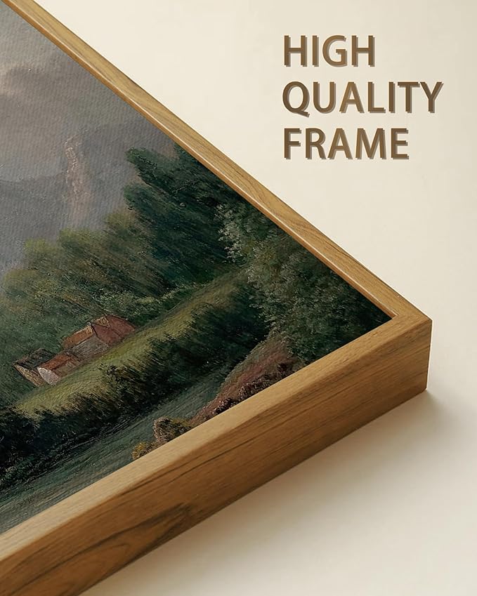 SHENIFY Vintage Framed Wall Art Rustic Cottage Country Riverside Landscape Scenery Home Decor Retro Mountain Decorations for Bedroom Ready to Hang Wall Artwork - 16x24in Natural Framed