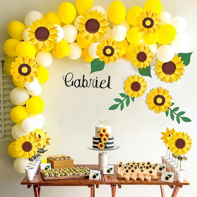 SUNBEAUTY Sunflower Paper Flower Decorations for Wall Giant Artificial Sunflowers Classroom Decor Bulletin Board Decoration Large 3D Paper Flowers Hanging for Wedding Baby Shower Tea Party