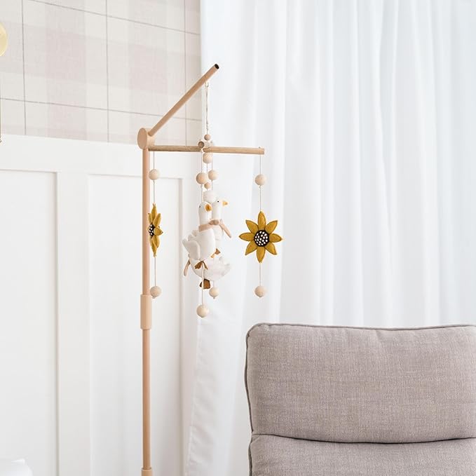 Crane Baby Goose Nursery Ceiling Hanging, Charlie Farmhouse Baby Mobile for Crib, Handmade Mobile with Geese and Sunflowers, Gender Neutral Nursery Decor, Baby Crib Accessories