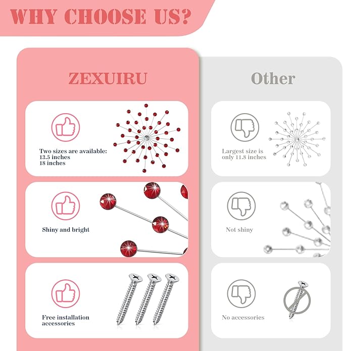 ZEXUIRU 3 Pack Silver Sunburst Wall Decor – Metal Crystal Wall Art with Sparkling Rhinestones, 14’’/18 Inch Starburst Wall Hanging Set for Living Room Bedroom Bathroom – Modern Bling Home Decorations