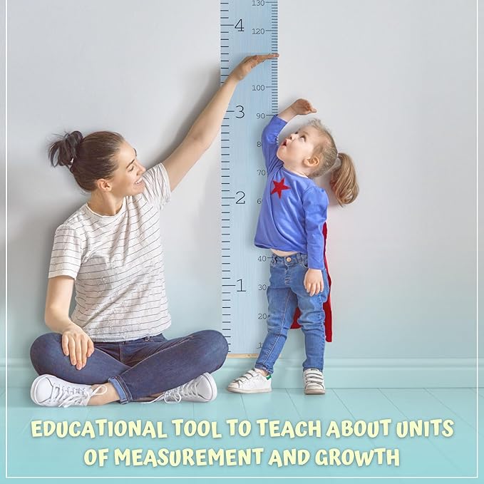 Growth Chart for Wall - Height Chart for Toddlers (79” x 7.9”) - Canvas Kids Tape Measure Chart - Growth Chart for Kids w/Wood Frame Panel - Neutral Color Height Measurement for Wall & Home Décor