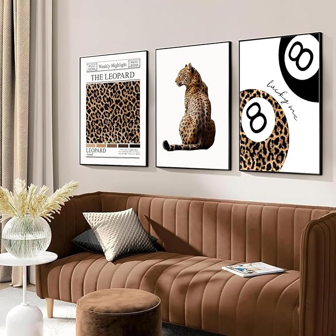 Trendy Leopard Wall Art Set of 3 Funky Lucky 8 Ball Posters Prints Preppy Room Aesthetic Cheetah Wall Decor Pictures for Girls Bedroom Apartment Dorm Unframed 16x24in