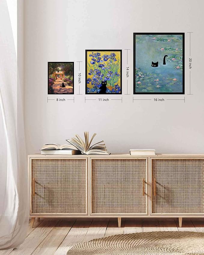 Hamduker Cat Wall Art Monet Prints Vintage Canvas Wall Art Funny Cat in Water Lilies Posters for Room Bedroom Living Room Bathroom Wall Decor Aesthetic (Size: 8''x10''x1pcs)