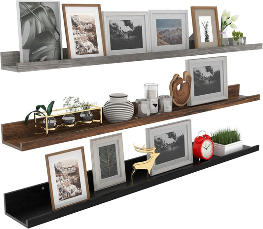 Giftgarden 47 Inch Multi Colors Floating Shelves for Wall Mount, Assorted Colors Wood Wall Shelf Ledge for Bathroom Bedroom Living Room Kitchen Storage, Set of 3 Different Sizes