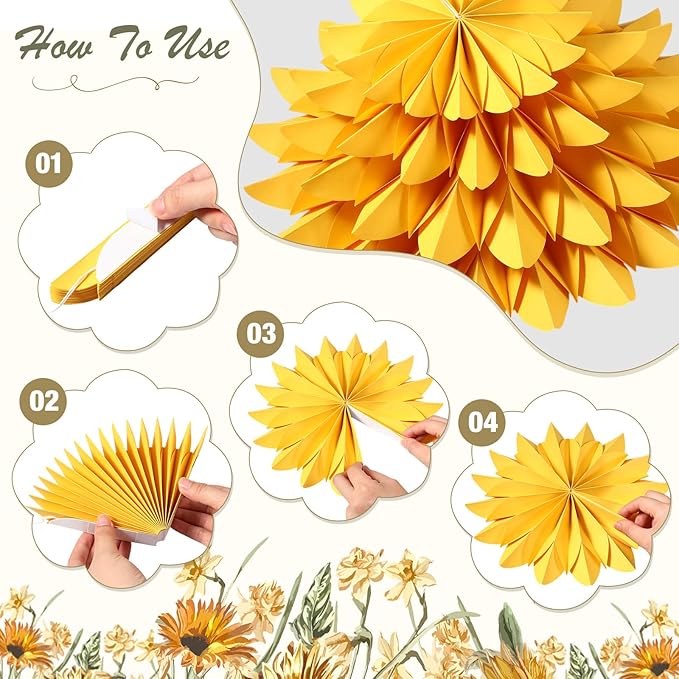 Containlol 12 Pcs Paper Flowers Decorations for Wall Sunflower Daisy Paper Fans Classroom Decoration 3D Floral Hanging Fans for Birthday Wedding Baby Shower Spring Decor(Yellow,Sunflower)