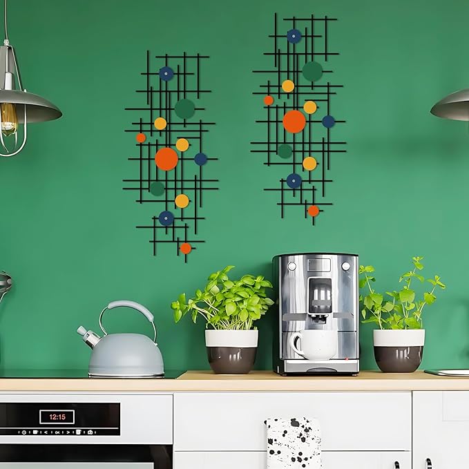 ruelen Set of 2 Minimalist Geometric Wall Decor - Modern Metal Wall Art for Living Room, Bedroom & Office – Abstract 2D Design in Bright Colorful Style