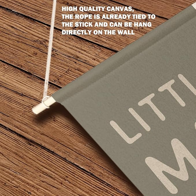 Qpenm Little Man Cave Hanging Wall Canvas Banner, Kids Playroom Hanging Pennant Flag Prints,Sage Green Nursery Boy Wall Decor, Baby Boy Wall Art 12x18in