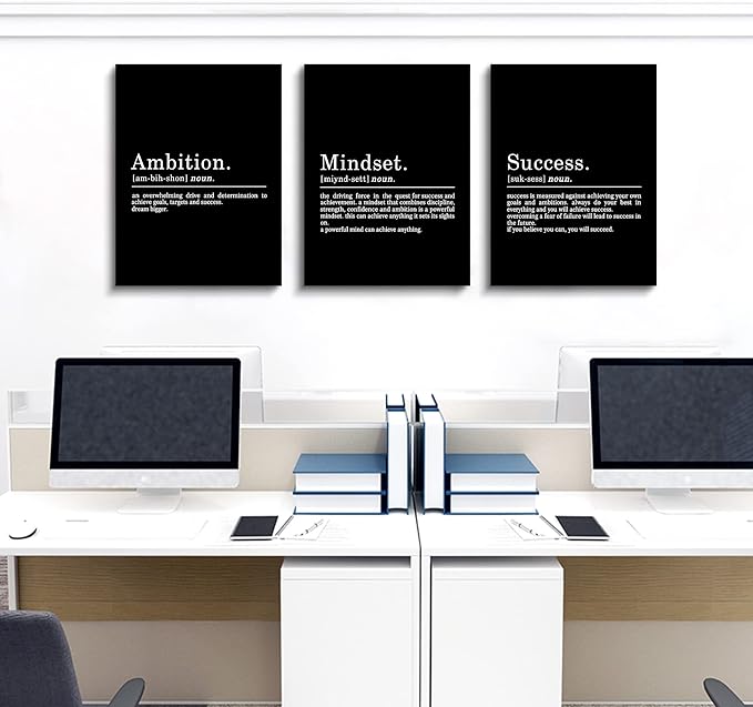 Inspirational Canvas Painting Wall Art -EPHANY ART, Motivational Wall Art Success Framed Entrepreneur Poster Positive Quotes Wall Poster for Home Office Workplace (M-3pcs,16x24inchx3pcs)