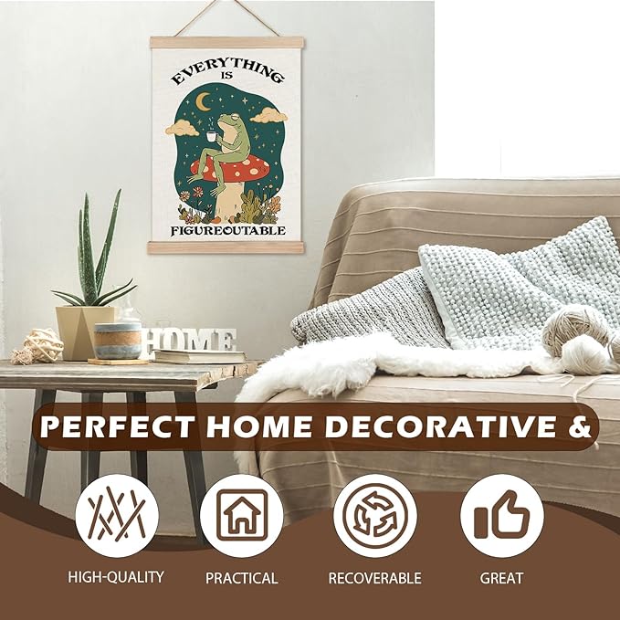Everything is Figureoutable Inspirational Wall Decor, Rustic Cottagecore Frog Positive Affirmations Canvas Prints Wall Decor for Bedroom Living Room Home, 16x24 Inch