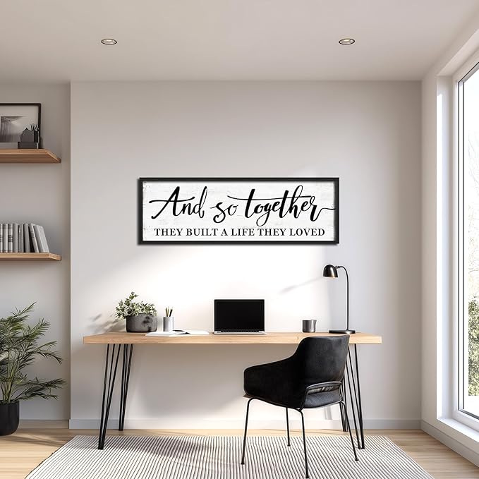 And So Together They Built A Life They Loved Wall Decor: Framed Bedroom Wall Art 48''×16'',Rustic Farmhouse Sign for Bedroom Above Bed, Love Quote Decor for Couples,Living Room,Master Room & Family