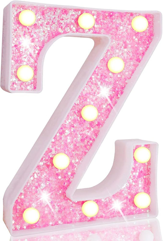 Pooqla LED Marquee Letter Lights, Pink Glitter Light Up Letters Alphabet Sign Battery Powered Night Light, Birthday Party Wedding Girls Gifts, Christmas Room Dorm Bedroom Decoration, Pink Letter Z