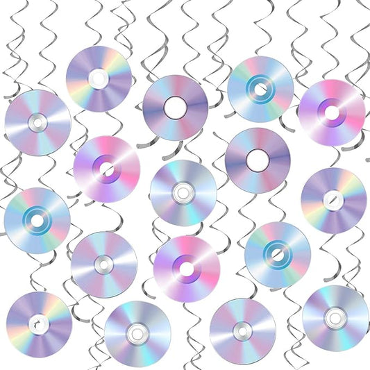 60pcs 90s CD Party Supplies Decorations CD Music Foil Ceiling Hanging Swirls Streams Party Banner Decor 2000s Y2K Disco Birthday Party Baby Shower Room Wall Decor