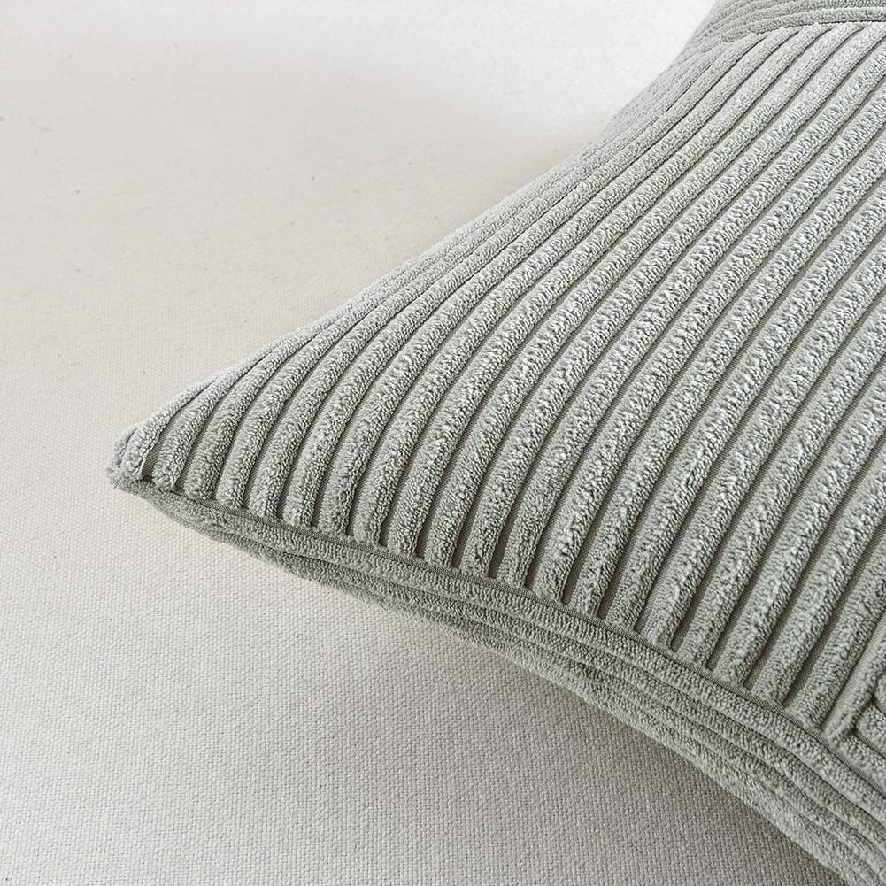 Fancy Homi 2 Packs Grey Long Lumbar Decorative Throw Pillow Covers 16x24 Inch for Couch Bed Sofa, Rustic Farmhouse Boho Home Decor, Soft Striped Corduroy Rectangle Accent Cushion Case 40x60 cm