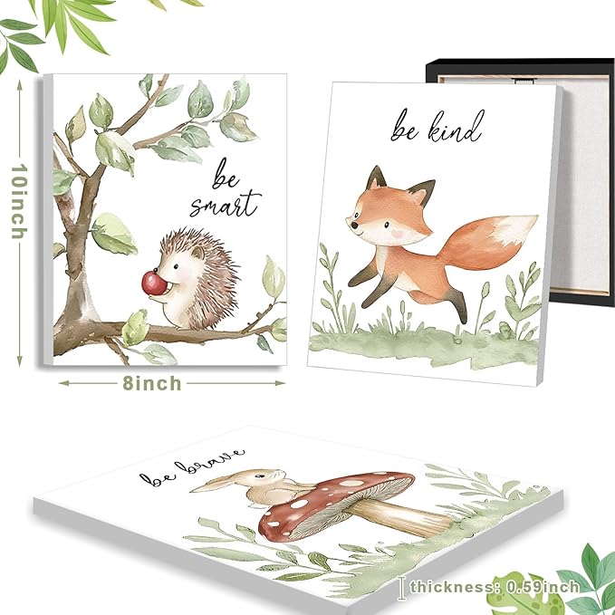 Framed Woodland Nursery Wall Art, Forest Animal Pictures Nursery Wall Decor, Safari Theme Wall Decor for Baby Kids Boy Girl Room (Framed, 8x10inch, Set of 6)