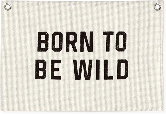 Born To Be Wild Linen Canvas Banner, Boys Kids Room Wall Hanging Banner Flag Decor for Playroom Bedroom Nursery, 30x20 Inch
