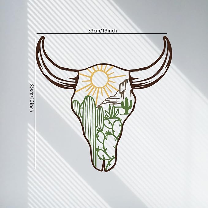 RESACO Cow Skull Metal Wall Art Western Wall Decor Western Bathroom Decorations Southwestern Decor Desert Wall Sculptures for Living Room Bedroom Indoor Outdoor (13in x 13in colorful)
