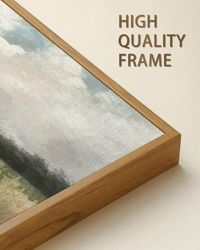 SHENIFY Vintage Landscape Framed Wall Art Country Meadow Scenery Farmhouse Decor Retro Painting for Bedroom Living Room Ready to Hang Wall Artwork - 8x16in Natural Framed
