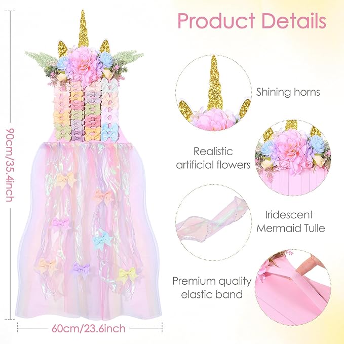 Unicorn Bow Holder for Girls Hair Bows, Baby Hair Clip Organizer Barrettes Claw Clips Storage Wall Hanging Display for Toddler Baby Girl Nursery Room Decor