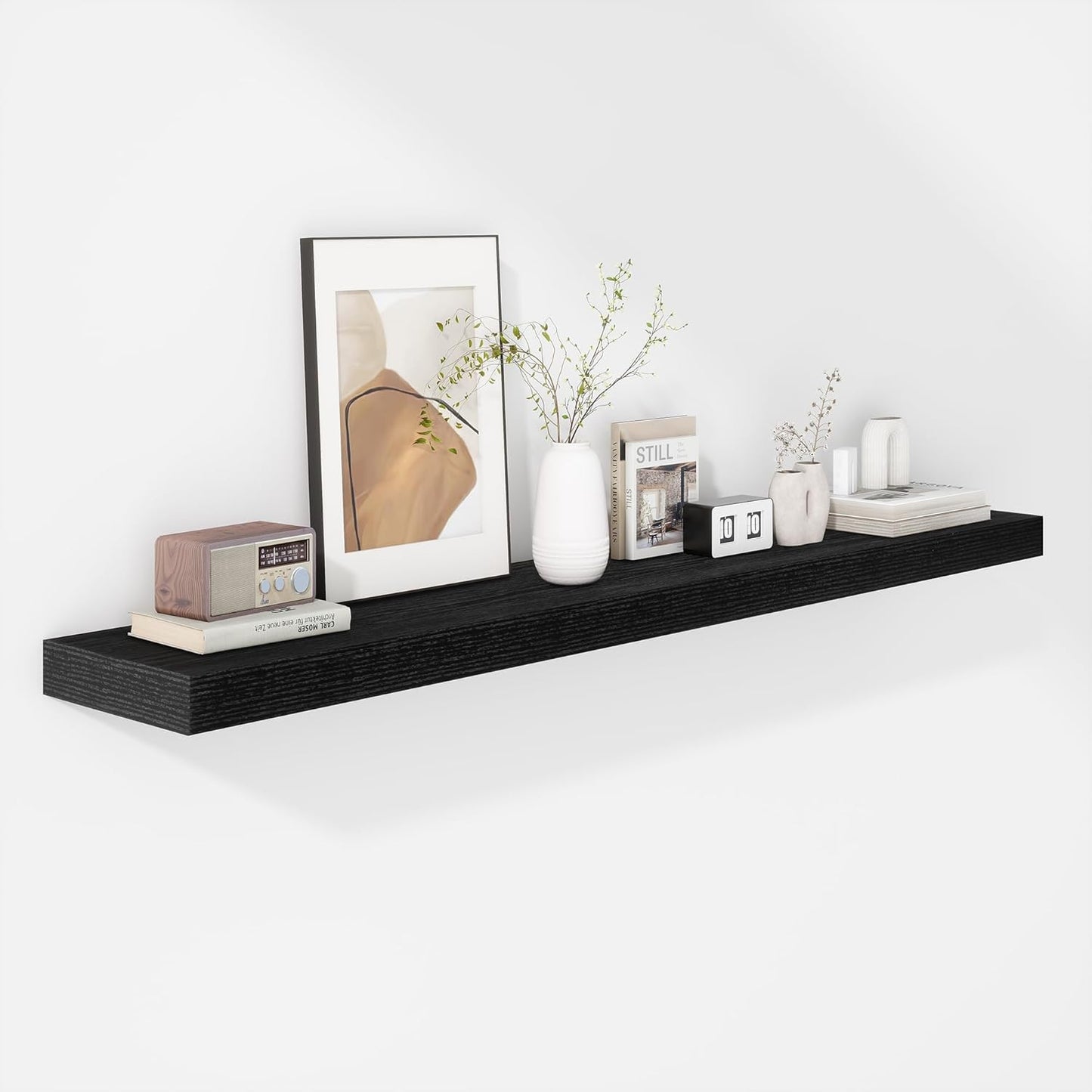 Fun Memories 48 Inch Floating Shelves - Fireplace Mantel Shelf - Deep Wall Mounted Wood Storage Shelf for Bedroom, Kitchen, Farmhouse - 1 Pack, Rustic Black