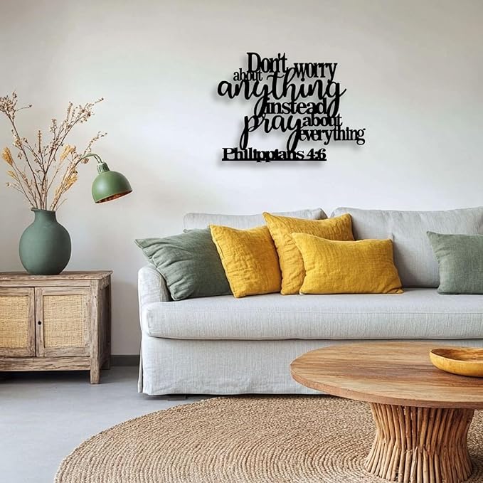 LIYOUYA Philippians4:6 Metal Wall Decor - Bible House Decor Black Wall Art Home Decor for Living Room, Bedroom, Dining Room (Black)