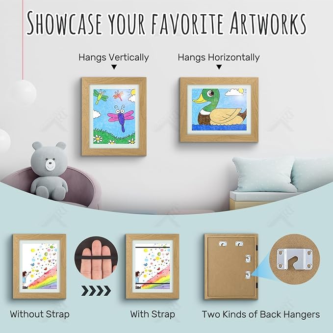 Golden State Art, 8.5x11 Kids Art Frames, Front-Opening Picture Frame Great for Kids Drawings, Artworks, Children Art Projects, Schoolwork, Home or Office (Brown, Set of 4)