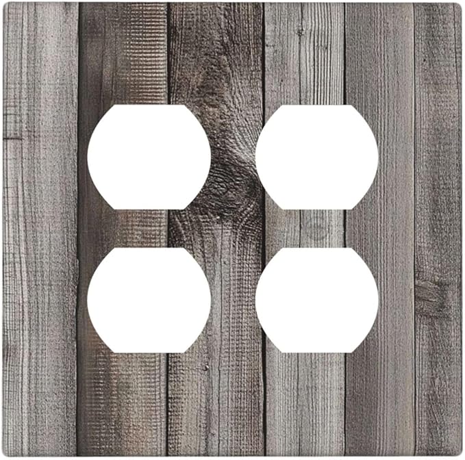 Outlet Covers Vintage Brown Gray Wood Texture 2 Gang Double Duplex Decorative Light Switch Covers Electrical Wallplates Socket Faceplate For Farmhouse Cabin Decor